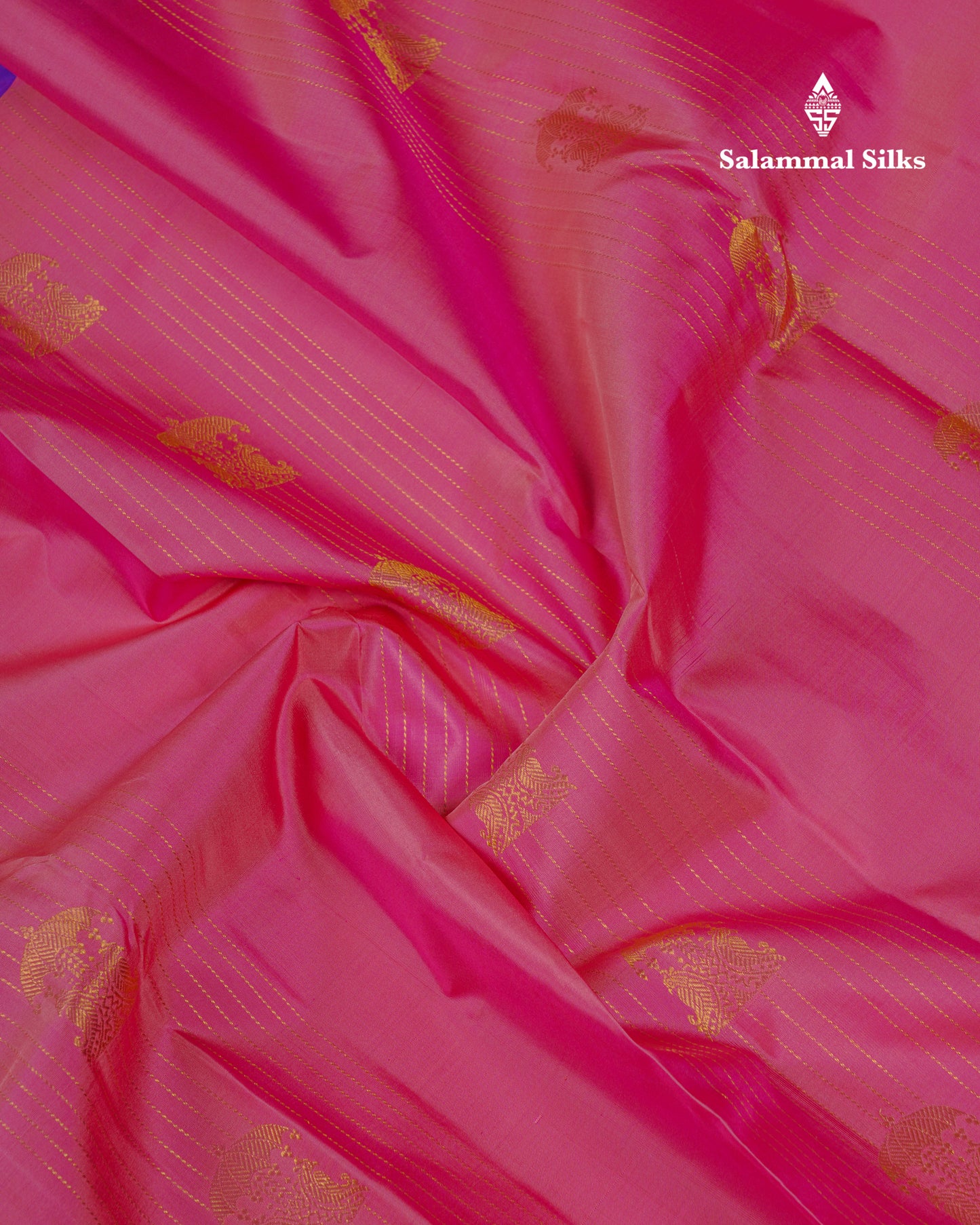 Beautiful Light Pink Pure Kanjivaram Silk Saree With Contrast Purple Traditional Border