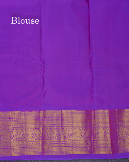 Beautiful Light Pink Pure Kanjivaram Silk Saree With Contrast Purple Traditional Border