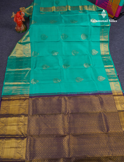 Beautiful Sea Green Pure Kanjivaram Silk Saree With Traditional Evening Morning Border