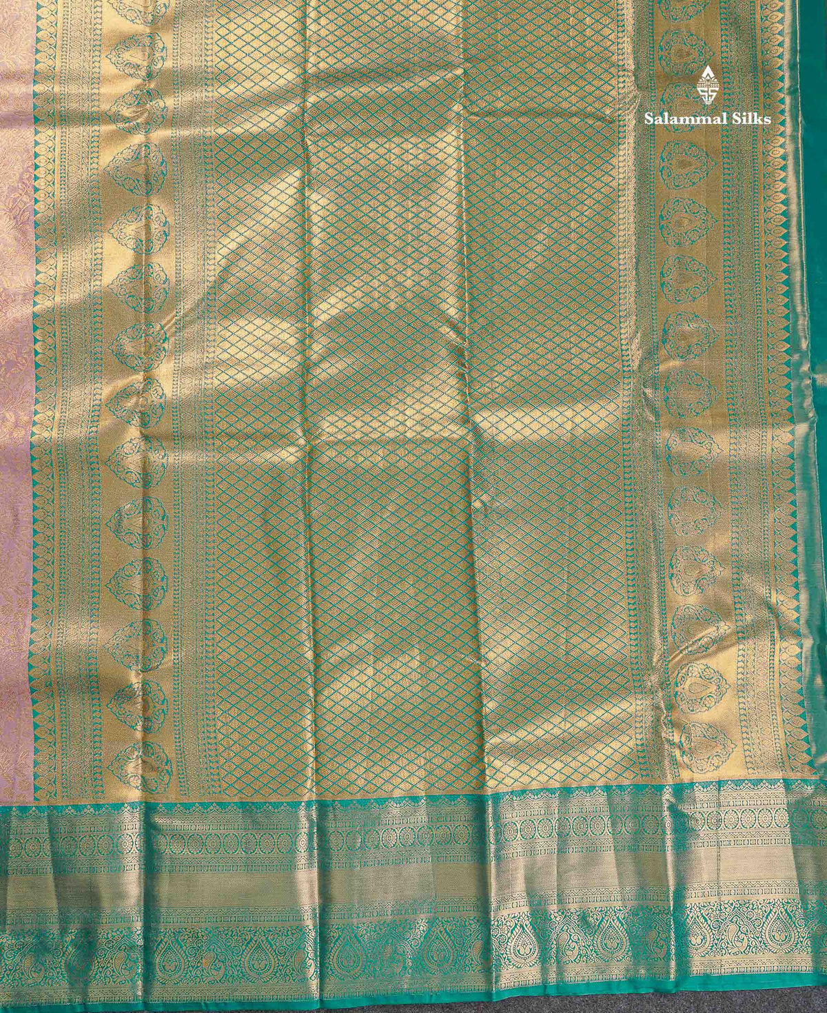 Tissue Bridal Semi Silk Saree - Light Lavender Colour Body With Contrast Teal Green Border