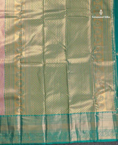 Tissue Bridal Semi Silk Saree - Light Lavender Colour Body With Contrast Teal Green Border