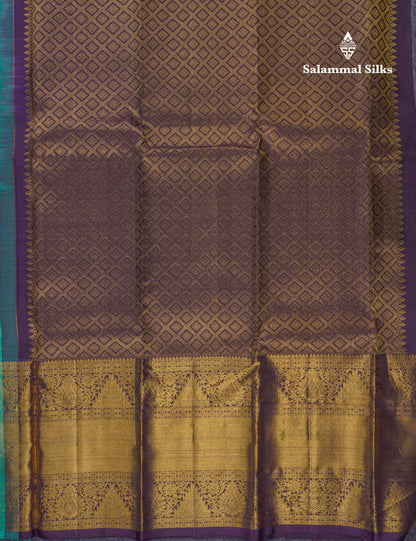 Beautiful Sea Green Pure Kanjivaram Silk Saree With Traditional Evening Morning Border