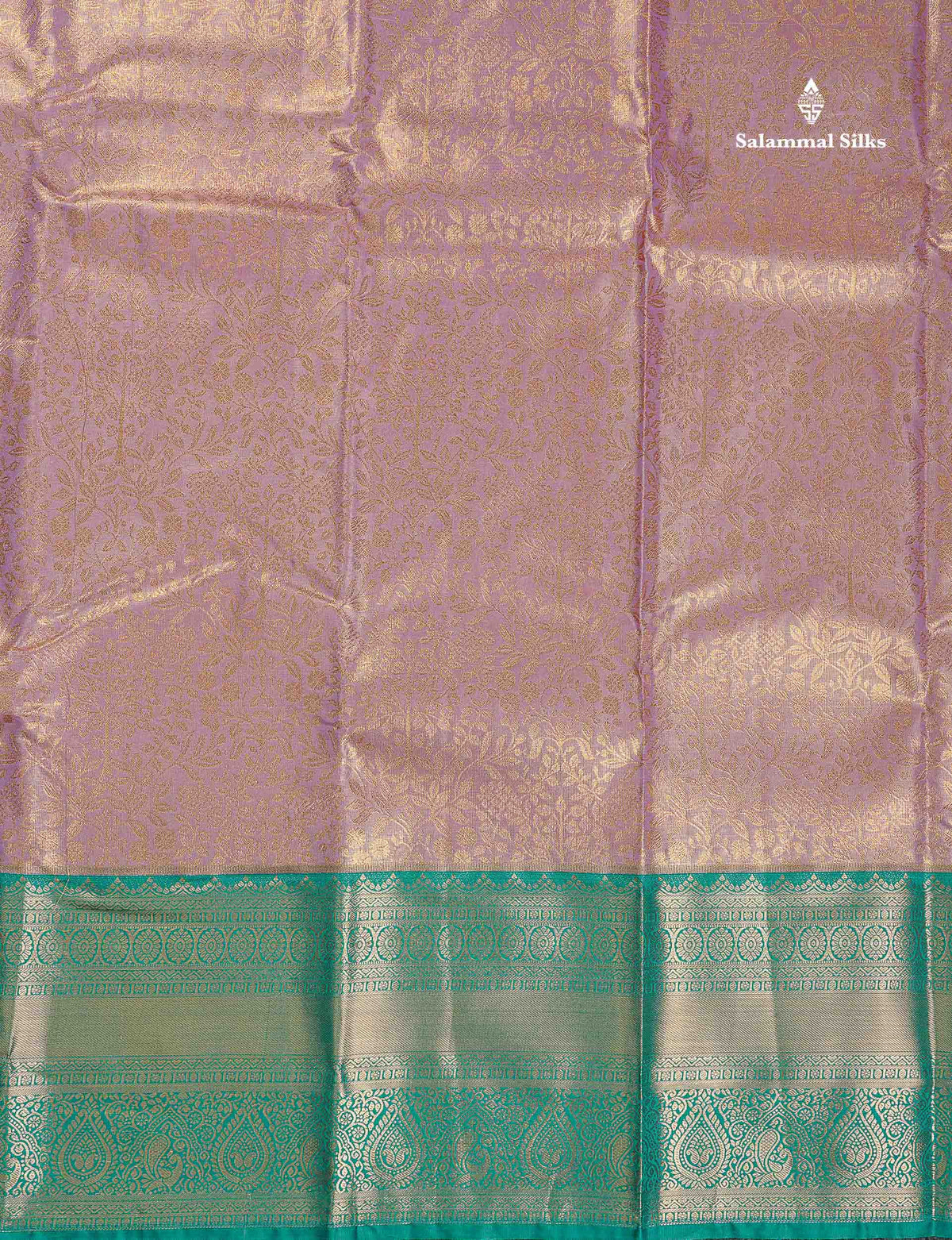 Tissue Bridal Semi Silk Saree - Light Lavender Colour Body With Contrast Teal Green Border