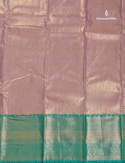 Tissue Bridal Semi Silk Saree - Light Lavender Colour Body With Contrast Teal Green Border