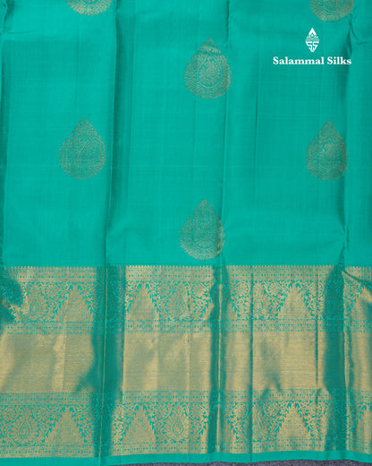 Beautiful Sea Green Pure Kanjivaram Silk Saree With Traditional Evening Morning Border