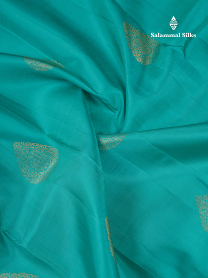 Beautiful Sea Green Pure Kanjivaram Silk Saree With Traditional Evening Morning Border