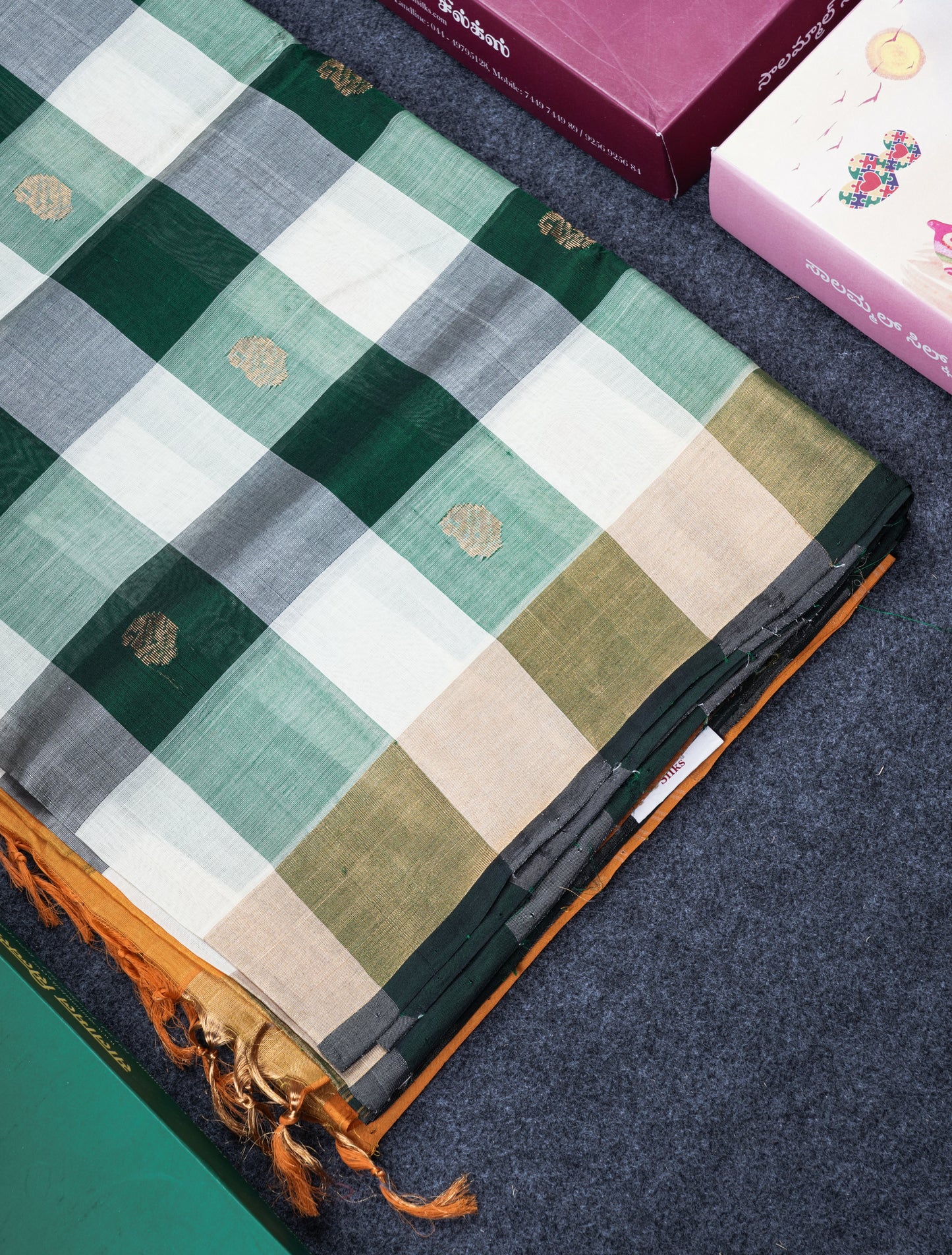 Beautiful Paalum Pazham Checks Handloom Pure Silk Cotton Saree With Tissue Border