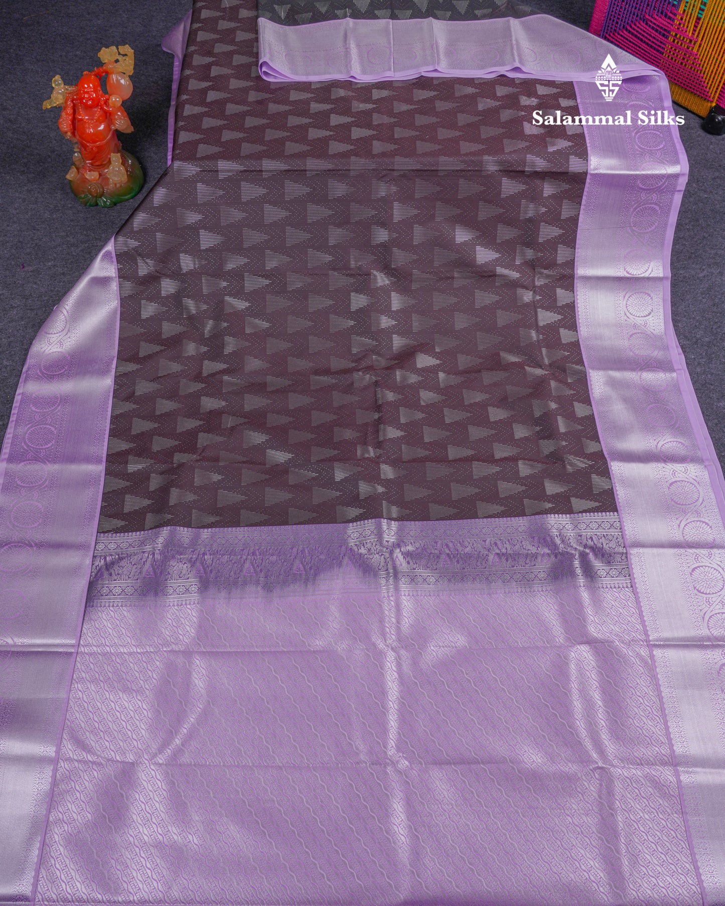Beautiful Dark Brown Semi Silk Saree With Contrast Lavender Border