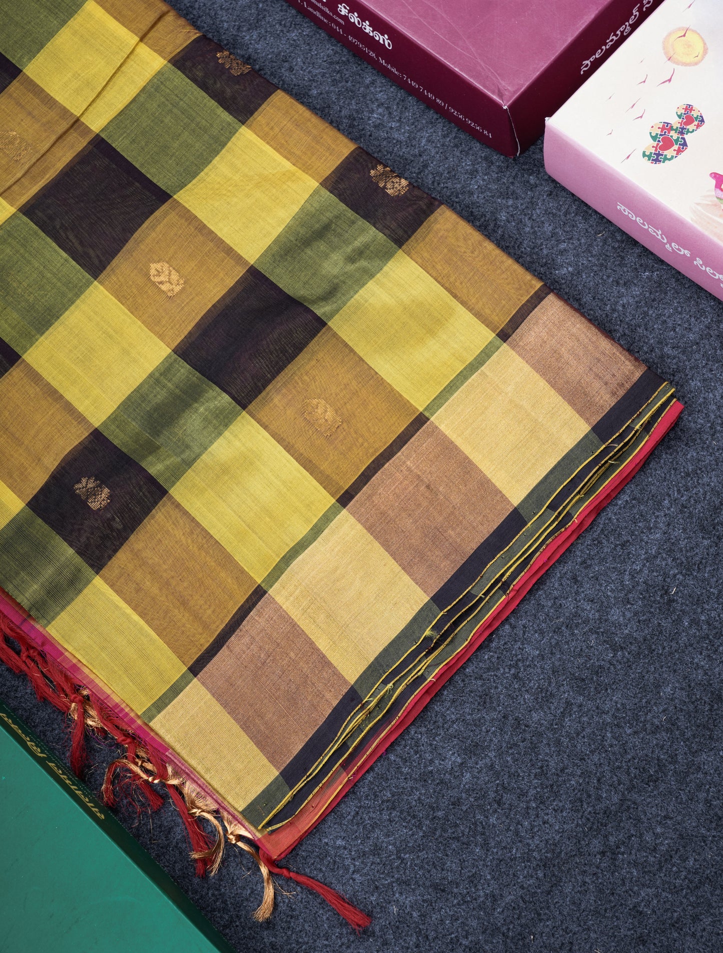 Beautiful Paalum Pazham Checks Handloom Pure Silk Cotton Saree With Tissue Border