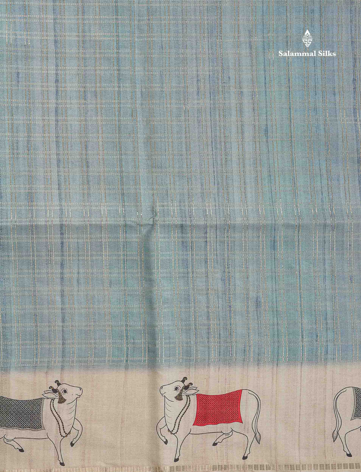 Semi Tussar Saree - Pastel Blue Colour Body With Contrast Half White Fancy Border