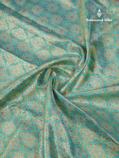 Beautiful Sapphire Green Bridal Pure Kanjivaram Silk Saree With Contrast Rani Pink Fancy Turning Border