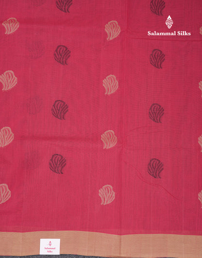 Beautiful Pink Thread Work Butta Handloom Pure Cotton Saree With Contrast Sandal Blouse