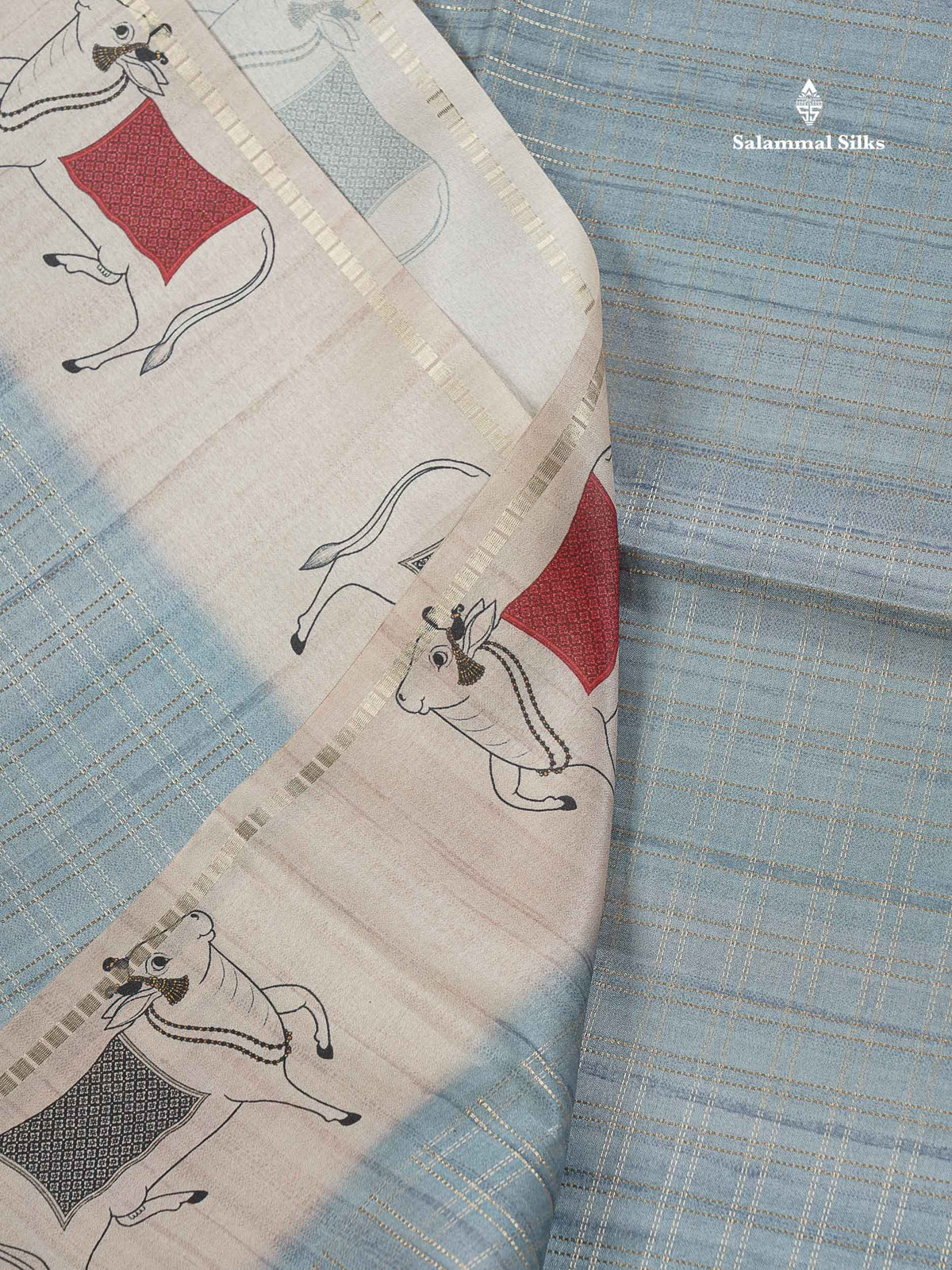 Semi Tussar Saree - Pastel Blue Colour Body With Contrast Half White Fancy Border