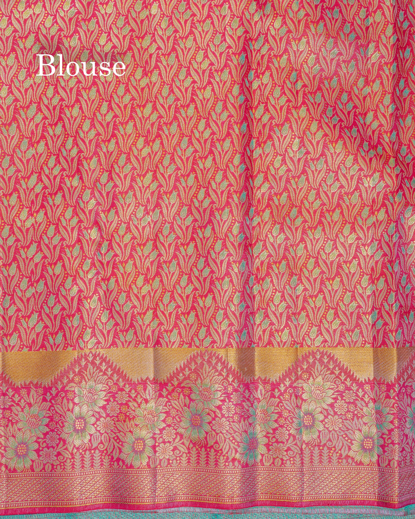 Beautiful Sapphire Green Bridal Pure Kanjivaram Silk Saree With Contrast Rani Pink Fancy Turning Border