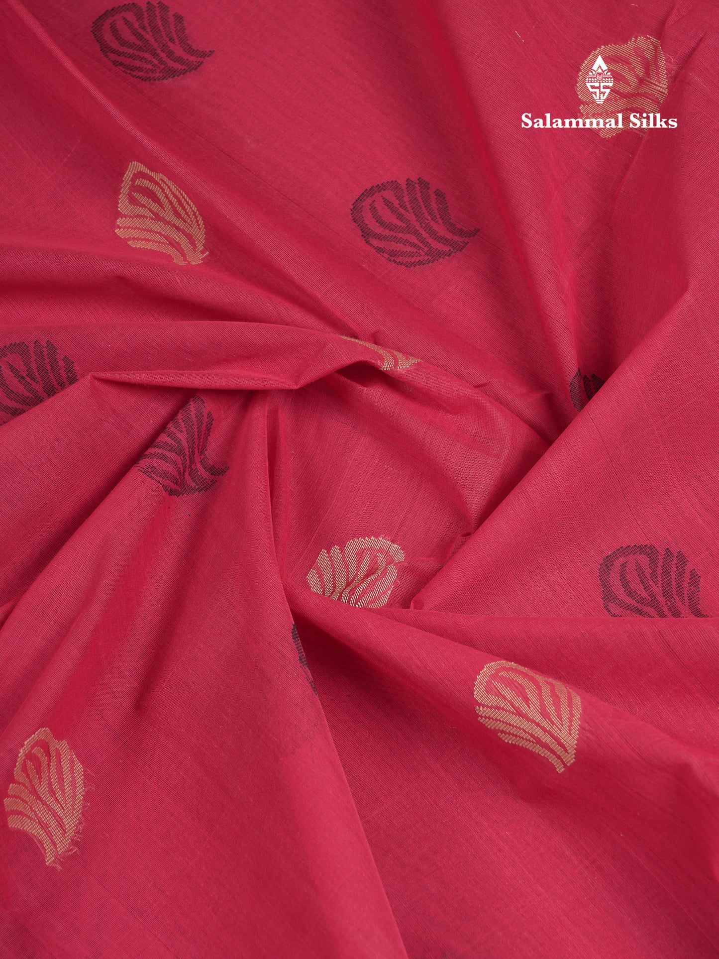 Beautiful Pink Thread Work Butta Handloom Pure Cotton Saree With Contrast Sandal Blouse