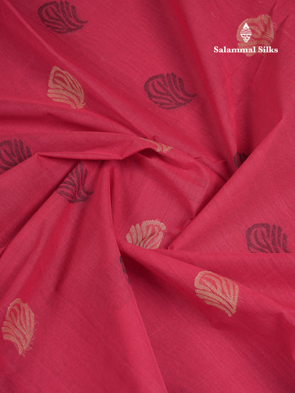 Beautiful Pink Thread Work Butta Handloom Pure Cotton Saree With Contrast Sandal Blouse