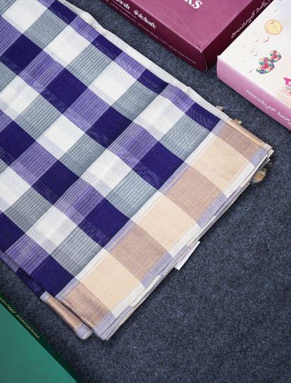 Beautiful Paalum Pazham Checks Handloom Pure Silk Cotton Saree With Contrast Half White Blouse