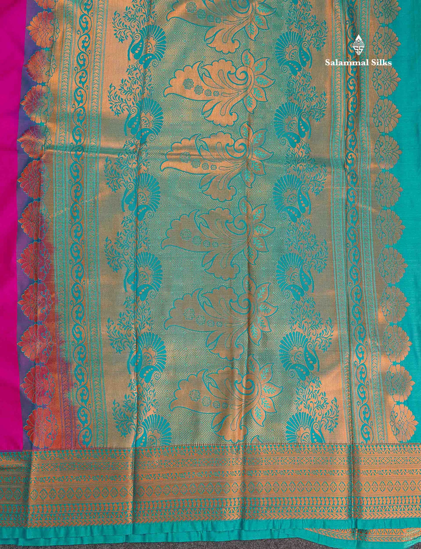 Semi Silk Saree - Pink Body Butta With Contrast Light Rexona Green Traditional Border
