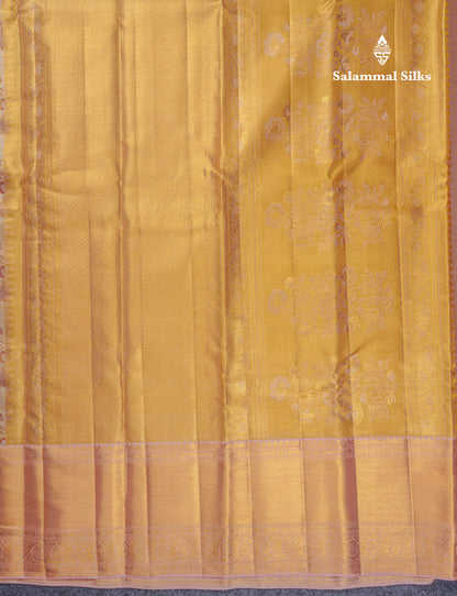 Beautiful Gold Tissue Bridal Vanasingaram Pure Kanjivaram Silk Saree With Contrast Peach Traditional Evening Morning Border