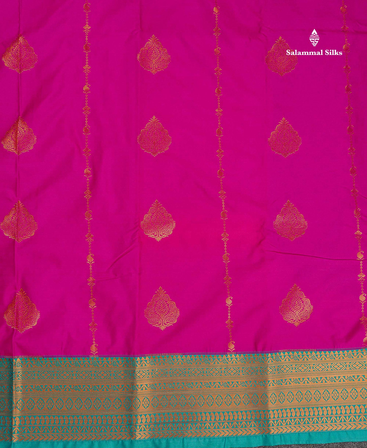 Semi Silk Saree - Pink Body Butta With Contrast Light Rexona Green Traditional Border