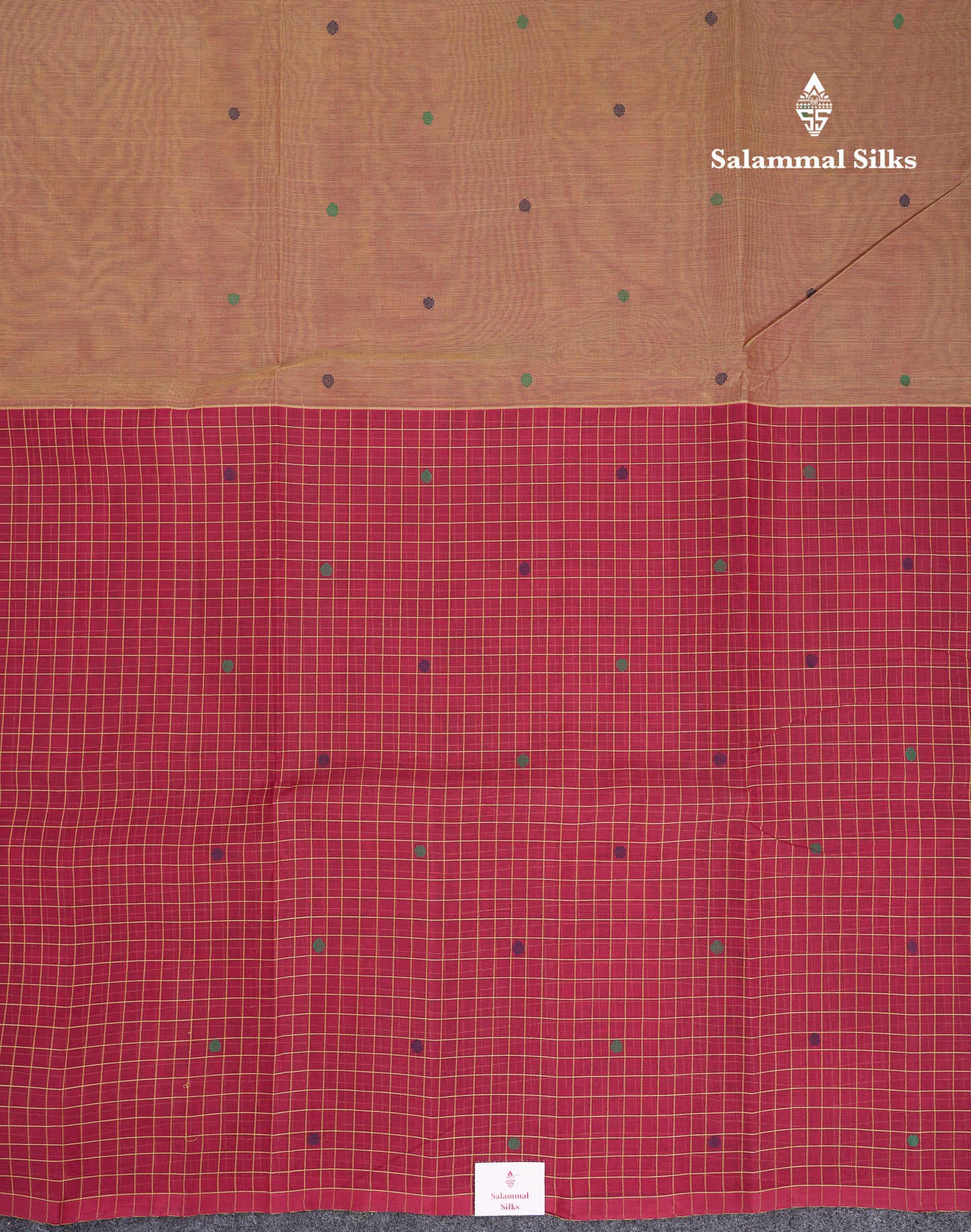 Beautiful Half And Half Light Mustard Yellow & Maroon Thread Work Butta Handloom Pure Cotton Saree With Contrast Maroon Blouse