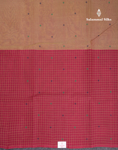 Beautiful Half And Half Light Mustard Yellow & Maroon Thread Work Butta Handloom Pure Cotton Saree With Contrast Maroon Blouse