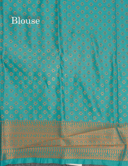 Semi Silk Saree - Pink Body Butta With Contrast Light Rexona Green Traditional Border