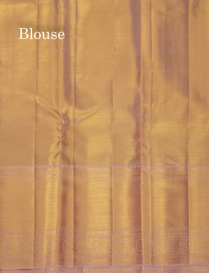 Beautiful Gold Tissue Bridal Vanasingaram Pure Kanjivaram Silk Saree With Contrast Peach Traditional Evening Morning Border