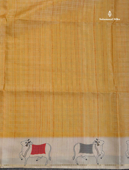 Semi Tussar Saree - Pastel Blue Colour Body With Contrast Half White Fancy Border