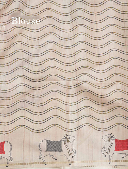Semi Tussar Saree - Pastel Blue Colour Body With Contrast Half White Fancy Border