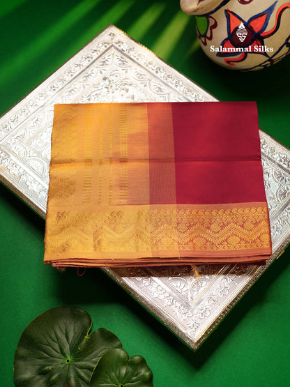 Beautiful Dual Tone Maroon Plain Semi Silk Cotton Saree With Traditional Sandal Border