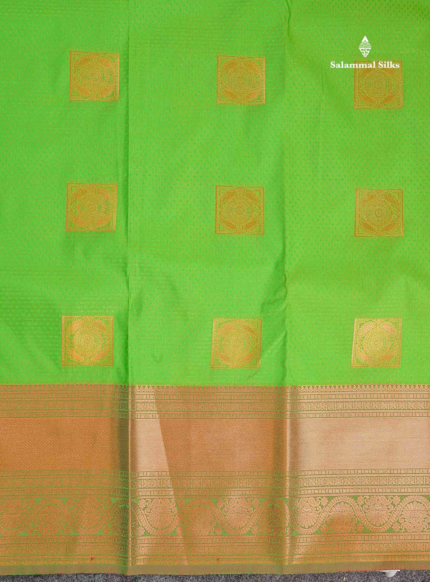 Semi Silk Saree - Green Body Butta With Contrast Redish Pink Blouse