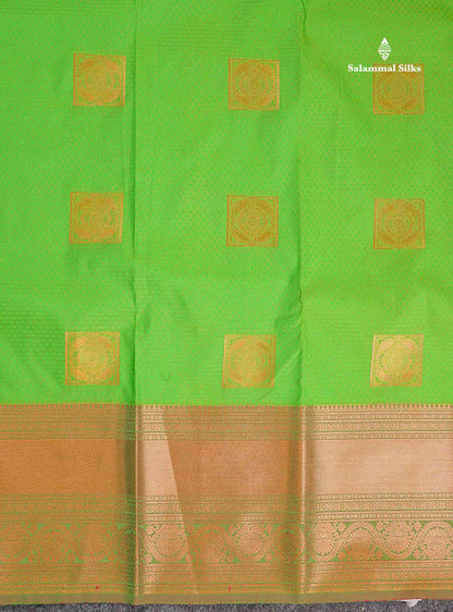 Semi Silk Saree - Green Body Butta With Contrast Redish Pink Blouse