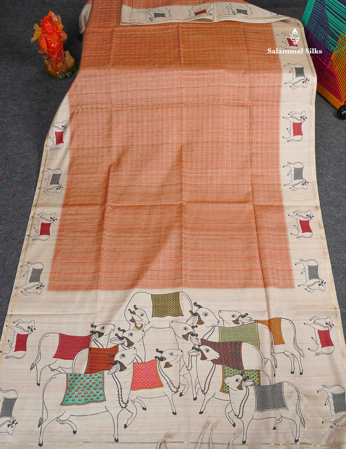 Semi Tussar Saree - Light Chocolate Brown Colour Body With Contrast Half White Fancy Border