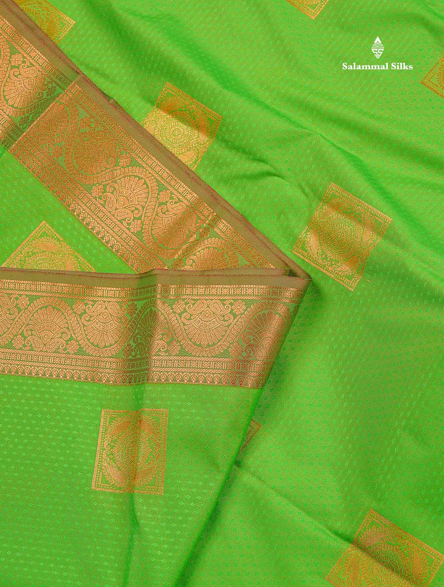 Semi Silk Saree - Green Body Butta With Contrast Redish Pink Blouse