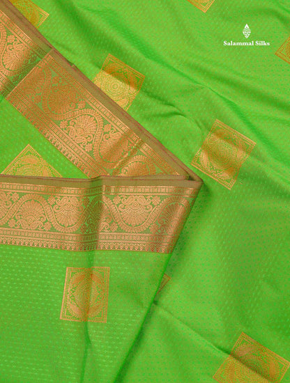 Semi Silk Saree - Green Body Butta With Contrast Redish Pink Blouse