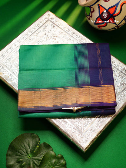 Beautiful Sapphire Blue Plain Pure Silk Cotton Saree With Contrast Navy Blue Blouse