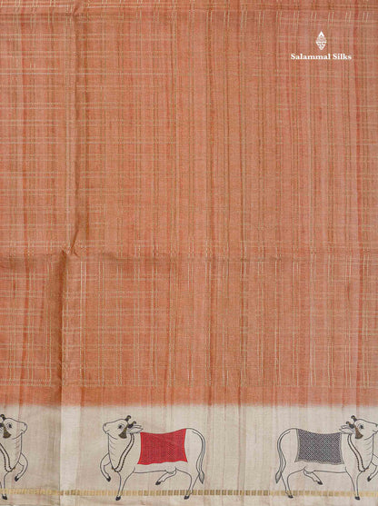 Semi Tussar Saree - Pastel Blue Colour Body With Contrast Half White Fancy Border
