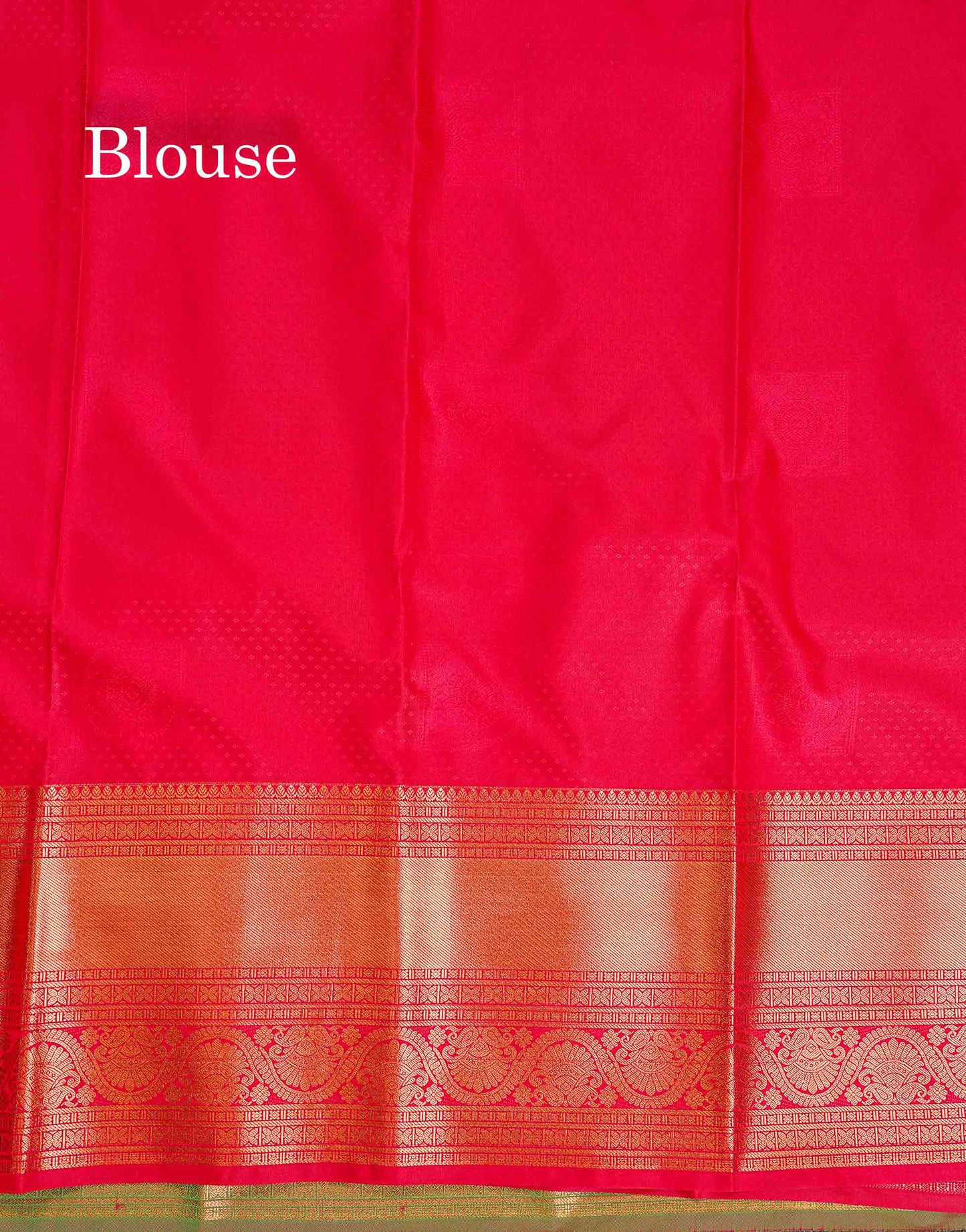 Semi Silk Saree - Green Body Butta With Contrast Redish Pink Blouse