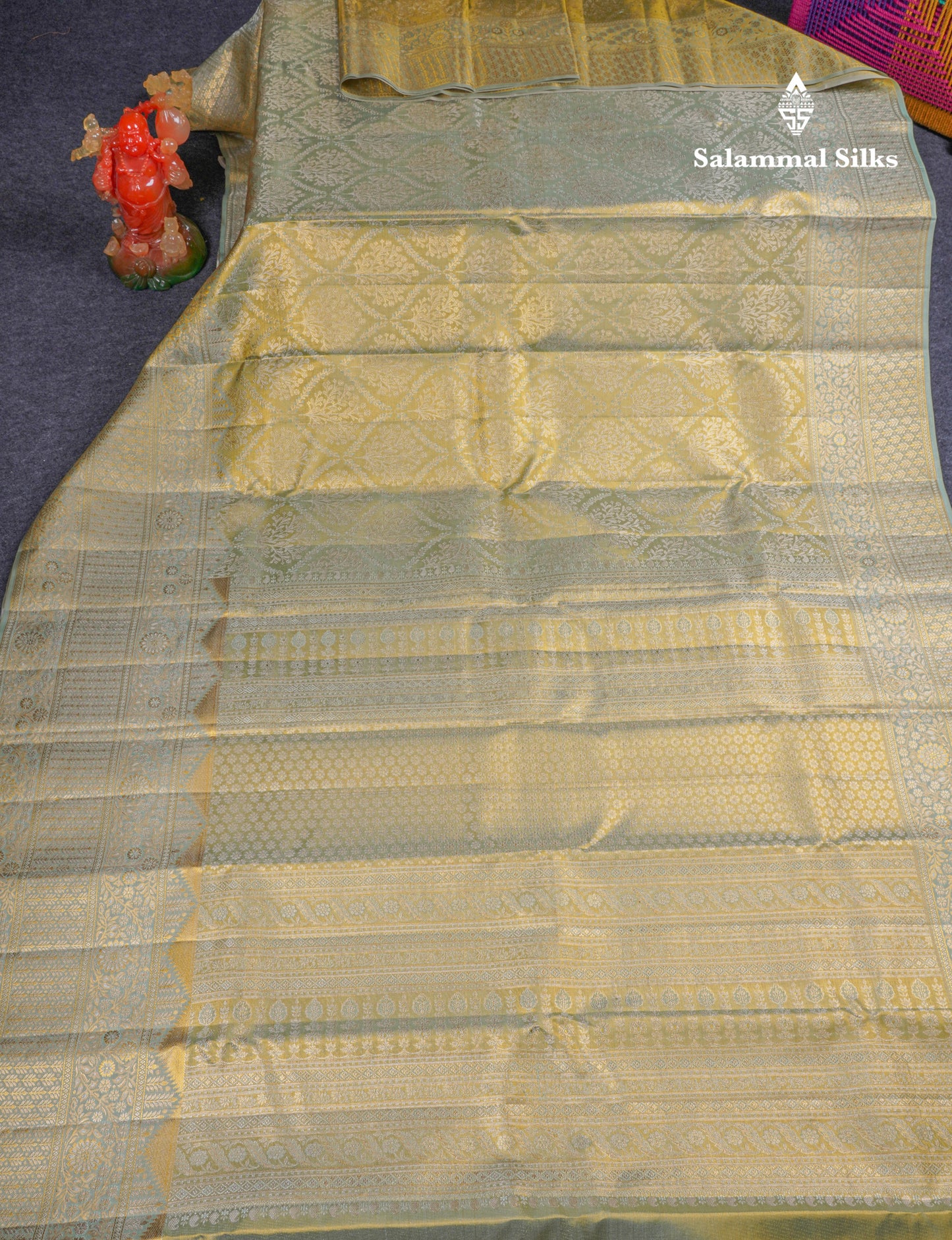 Beautiful Light Green Tissue Bridal Pure Kanjivaram Silk Saree With Contrast Moss Green Fancy Border