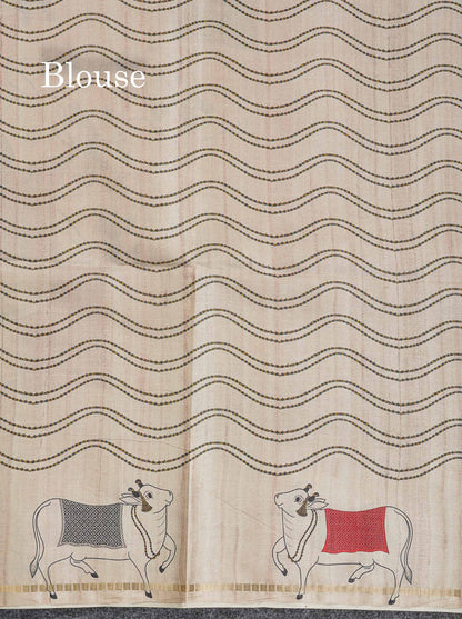 Semi Tussar Saree - Pastel Blue Colour Body With Contrast Half White Fancy Border