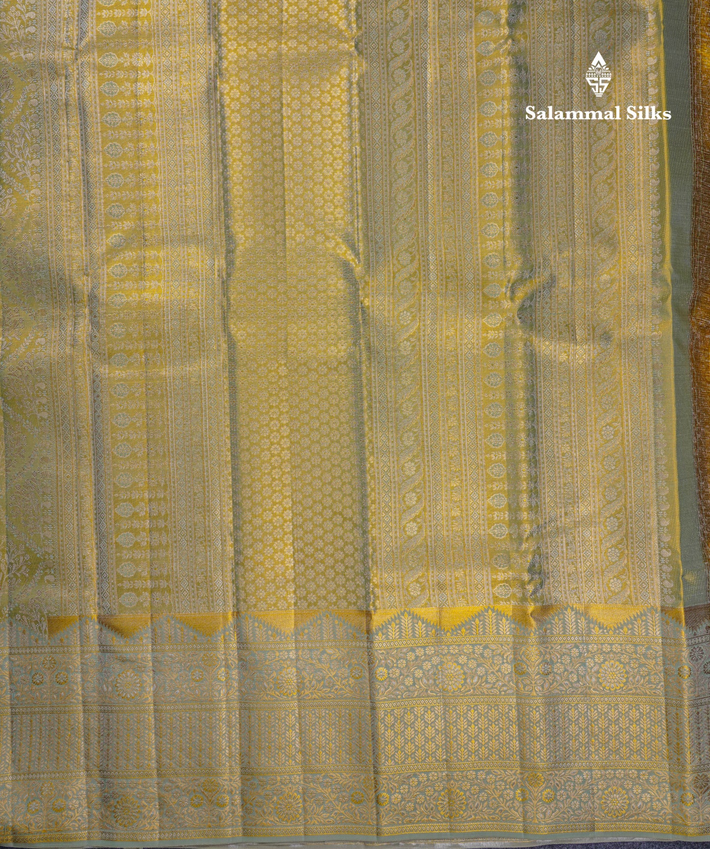 Beautiful Light Green Tissue Bridal Pure Kanjivaram Silk Saree With Contrast Moss Green Fancy Border