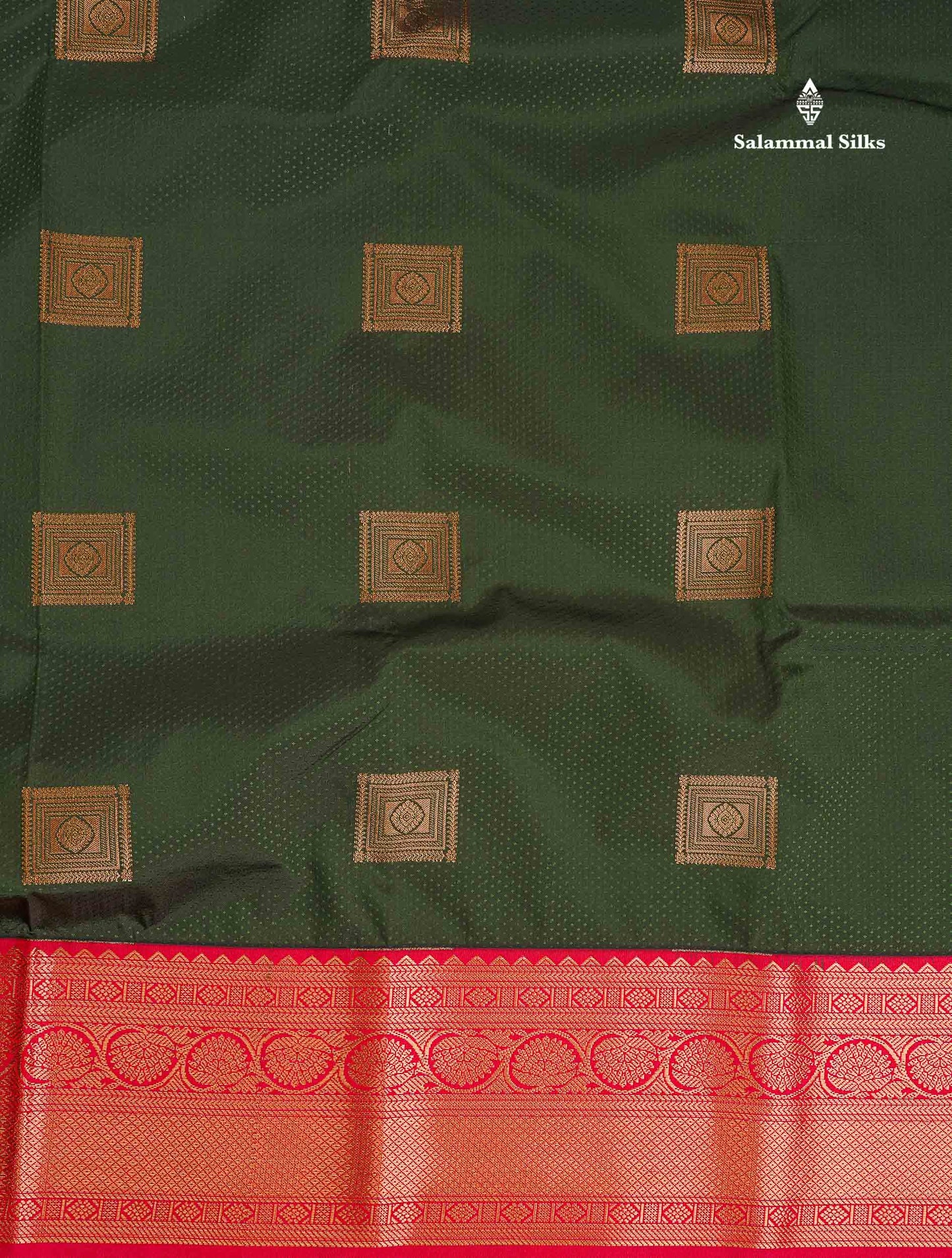 Semi Silk Saree - Bottle Green Colour Body Butta With Contrast Redish Pink Traditional Border