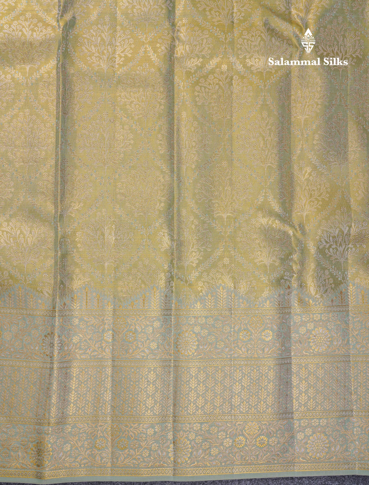Beautiful Light Green Tissue Bridal Pure Kanjivaram Silk Saree With Contrast Moss Green Fancy Border
