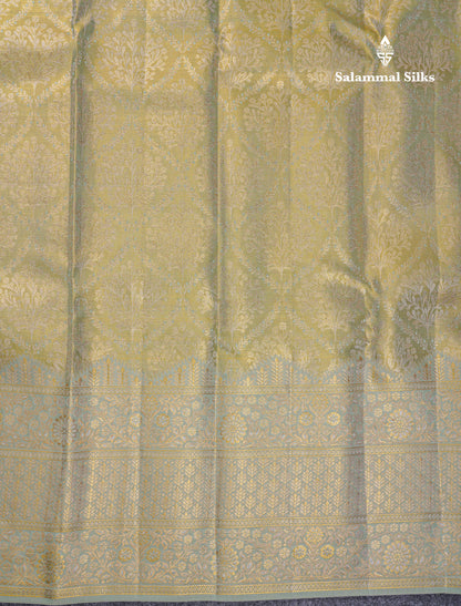 Beautiful Light Green Tissue Bridal Pure Kanjivaram Silk Saree With Contrast Moss Green Fancy Border