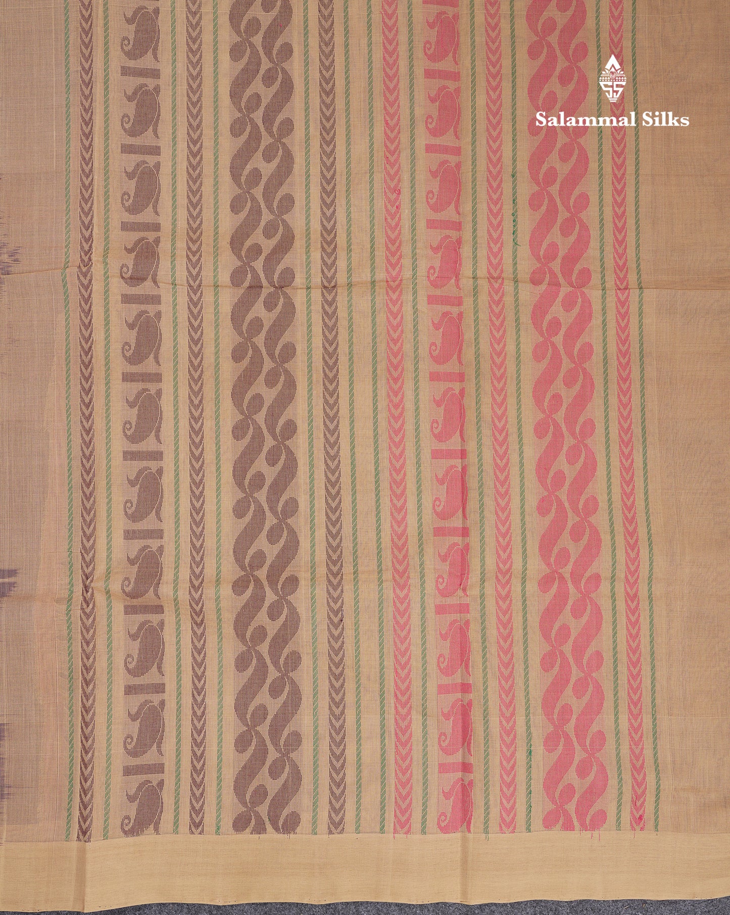 Beautiful Dark Brown Thread Work Butta Handloom Pure Cotton Saree With Contrast Sandal Blouse