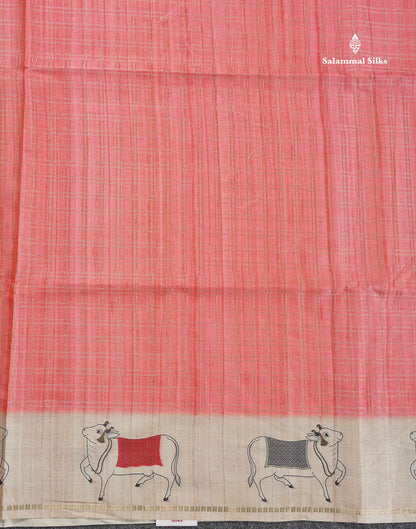 Semi Tussar Saree - Pastel Blue Colour Body With Contrast Half White Fancy Border