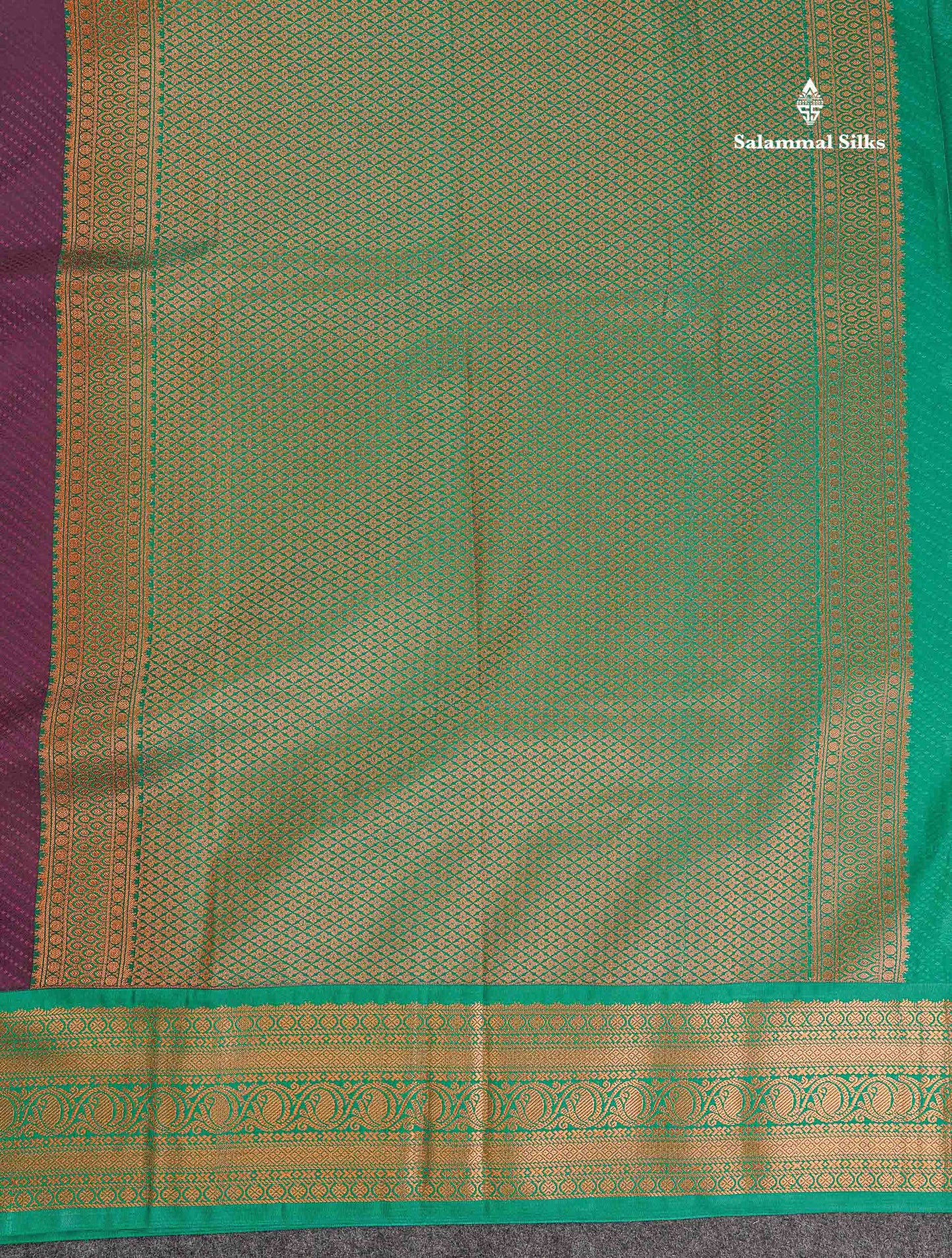 Semi Silk Saree - Dark Purple Colour Body Butta With Contrast  Sapphire Green Traditional Border