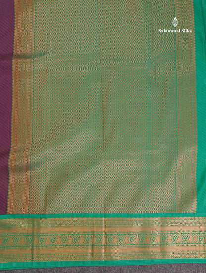 Semi Silk Saree - Dark Purple Colour Body Butta With Contrast  Sapphire Green Traditional Border