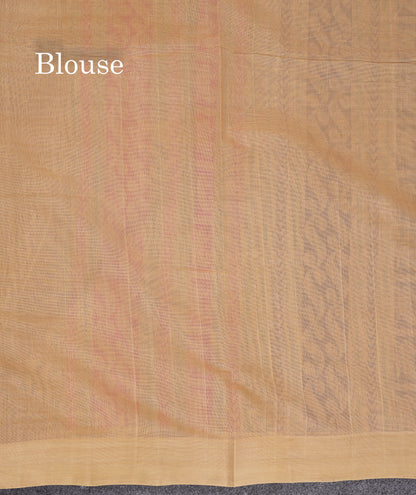 Beautiful Dark Brown Thread Work Butta Handloom Pure Cotton Saree With Contrast Sandal Blouse